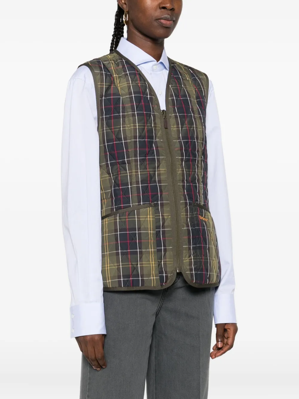 Barbour Quilted Tartan Gilet In Green