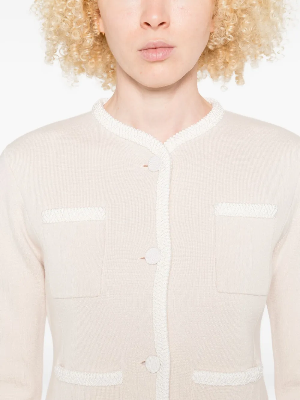 Forte pocket-trimmed button cardigan Roze