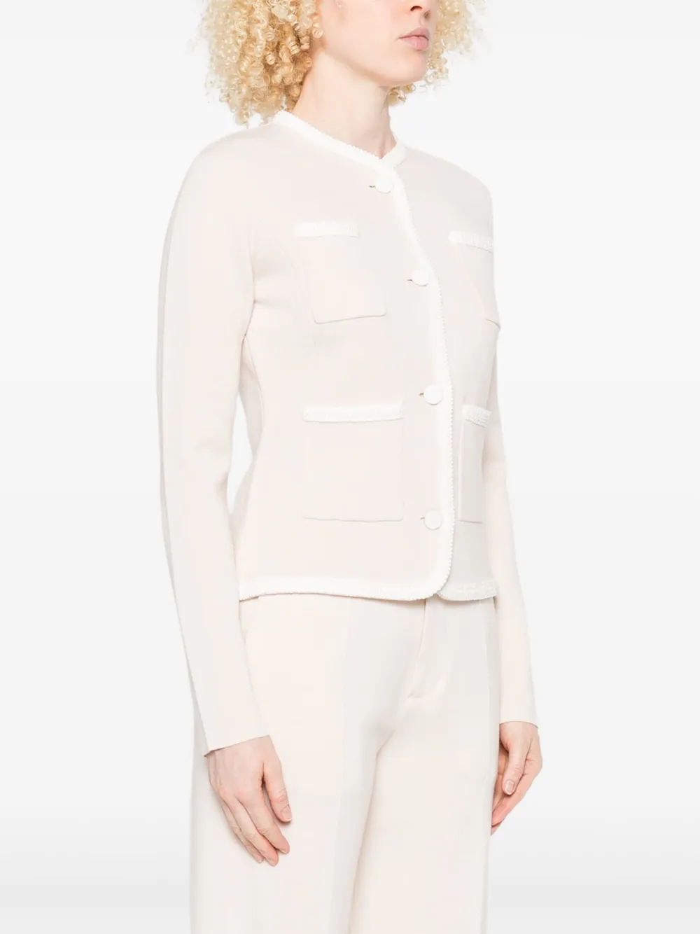 Forte pocket-trimmed button cardigan Roze