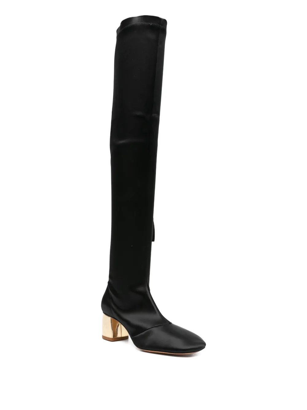 Forte 55mm satin gold-heel knee-high boots Black