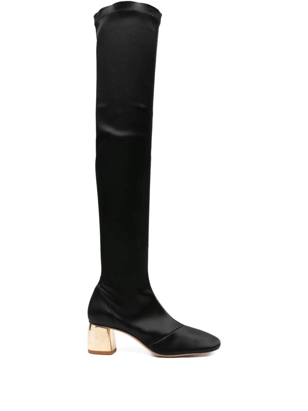 Forte 55mm satin gold-heel knee-high boots Black