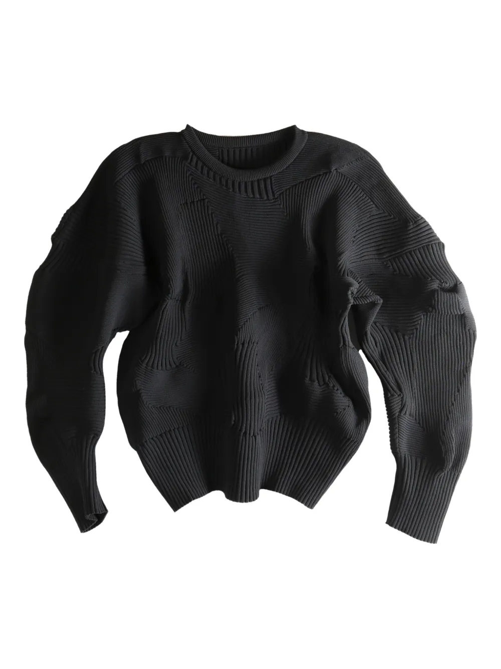 Issey Miyake Ribbed Panelled Top In Black