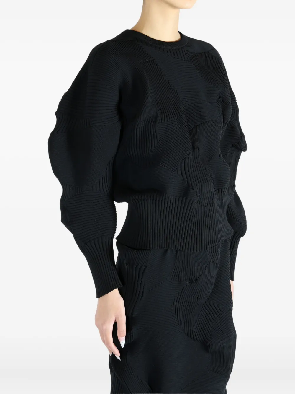 Issey Miyake Ribbed Panelled Top In Black