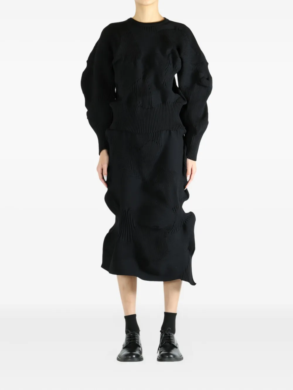 Issey Miyake Ribbed Panelled Top In Black