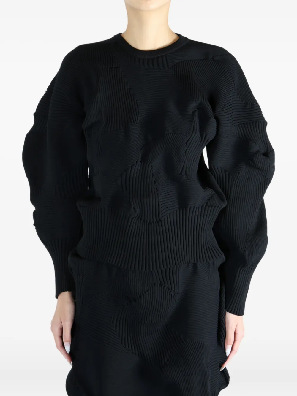 Issey Miyake Ribbed Panelled Top In Black