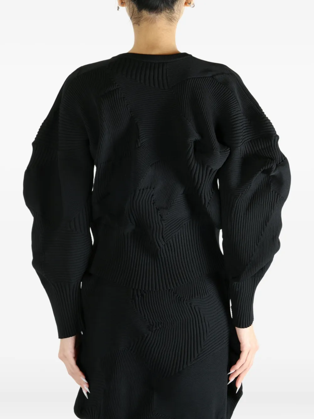 Issey Miyake Ribbed Panelled Top In Black