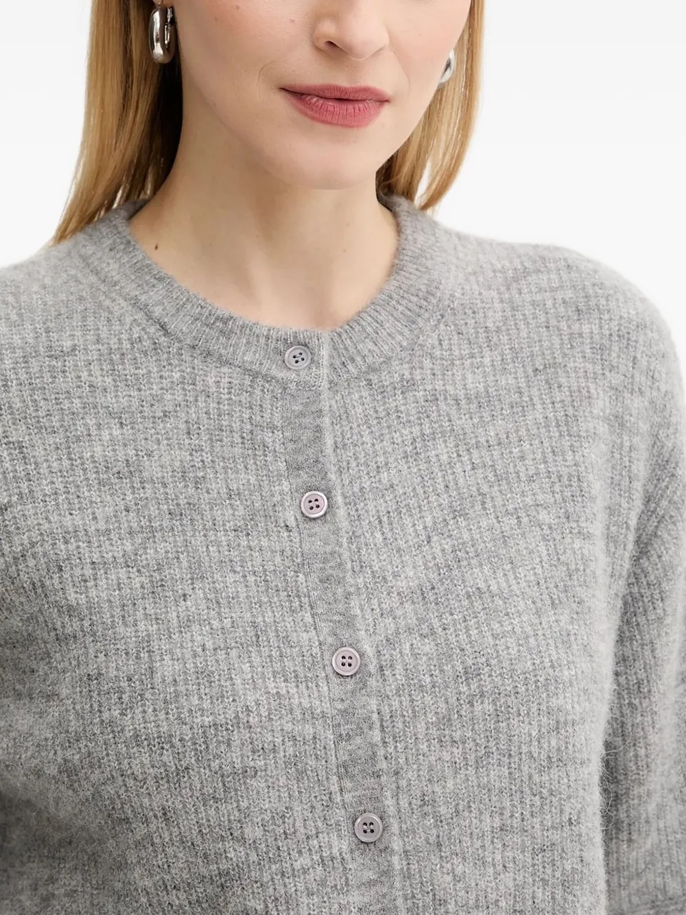 Samsoe & Samsoe Ribbed Button Cardigan In Gray