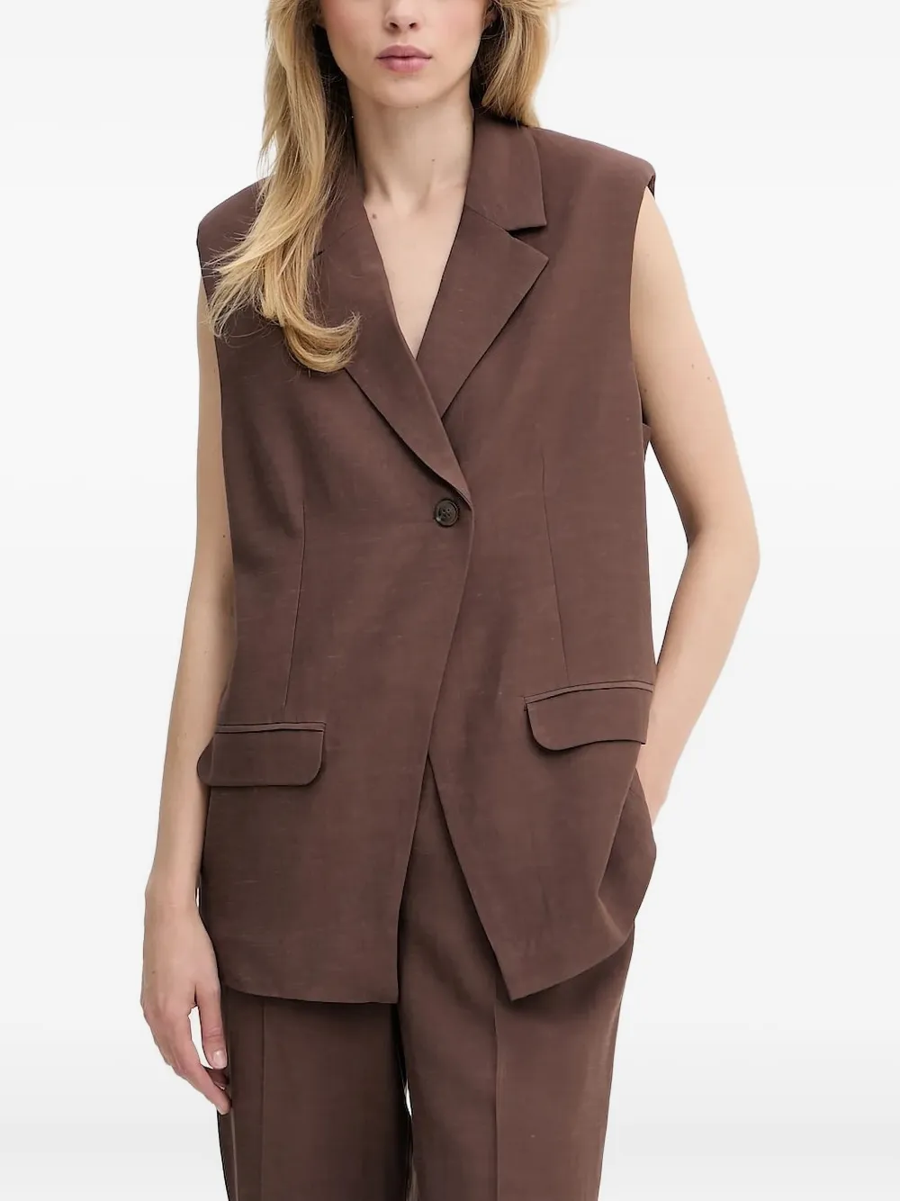 Samsoe & Samsoe Padded-shoulder Sleeveless Blazer In Brown