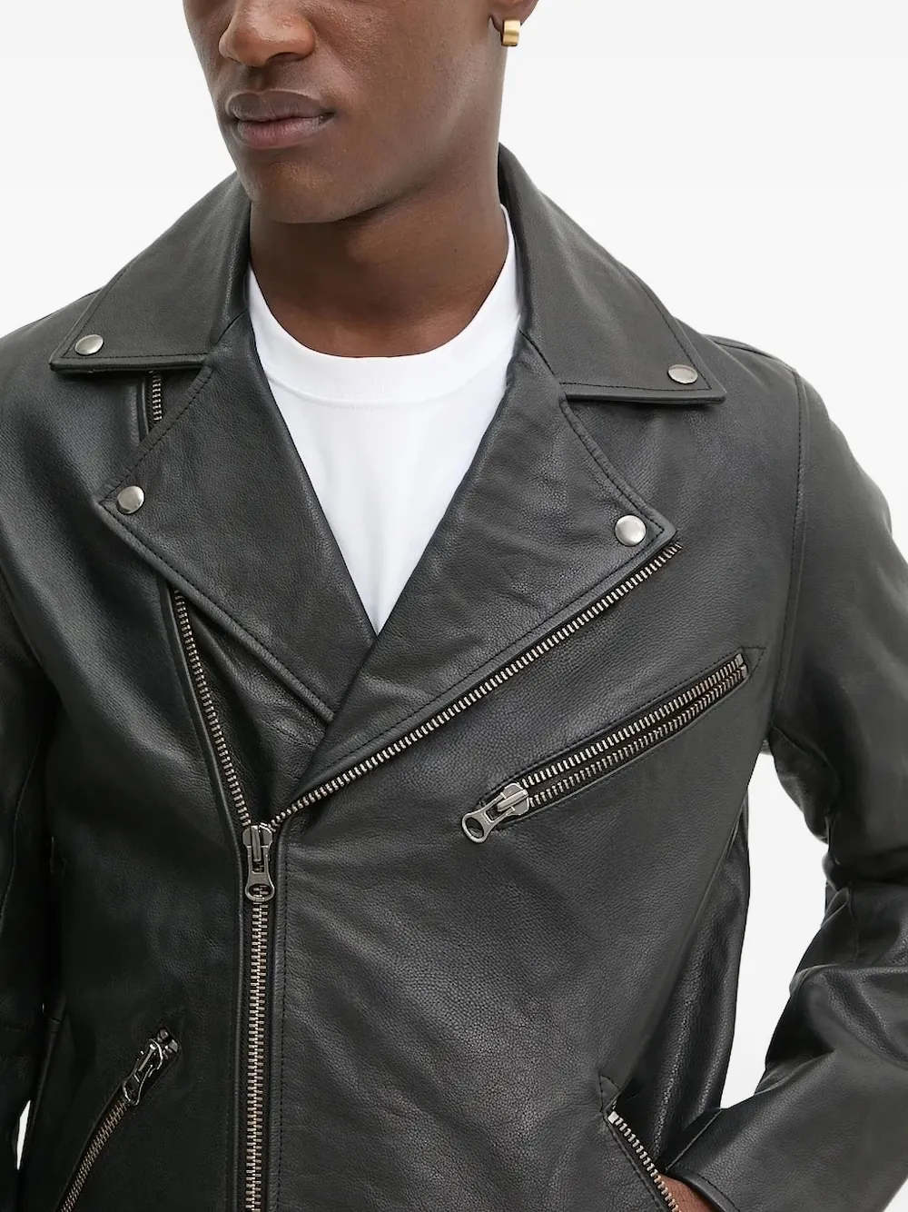 Samsoe & Samsoe Asymmetrical-zip Leather Jacket In Black