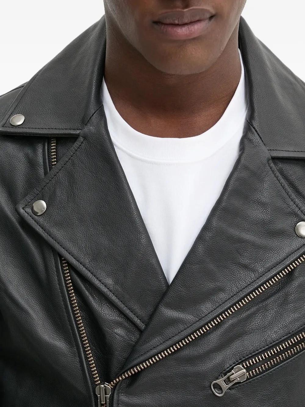 Samsoe & Samsoe Asymmetrical-zip Leather Jacket In Black