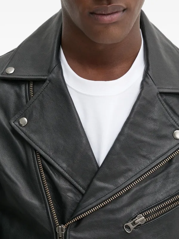 SAMSOE SAMSOE asymmetrical-zip Leather Jacket Black FARFETCH ID
