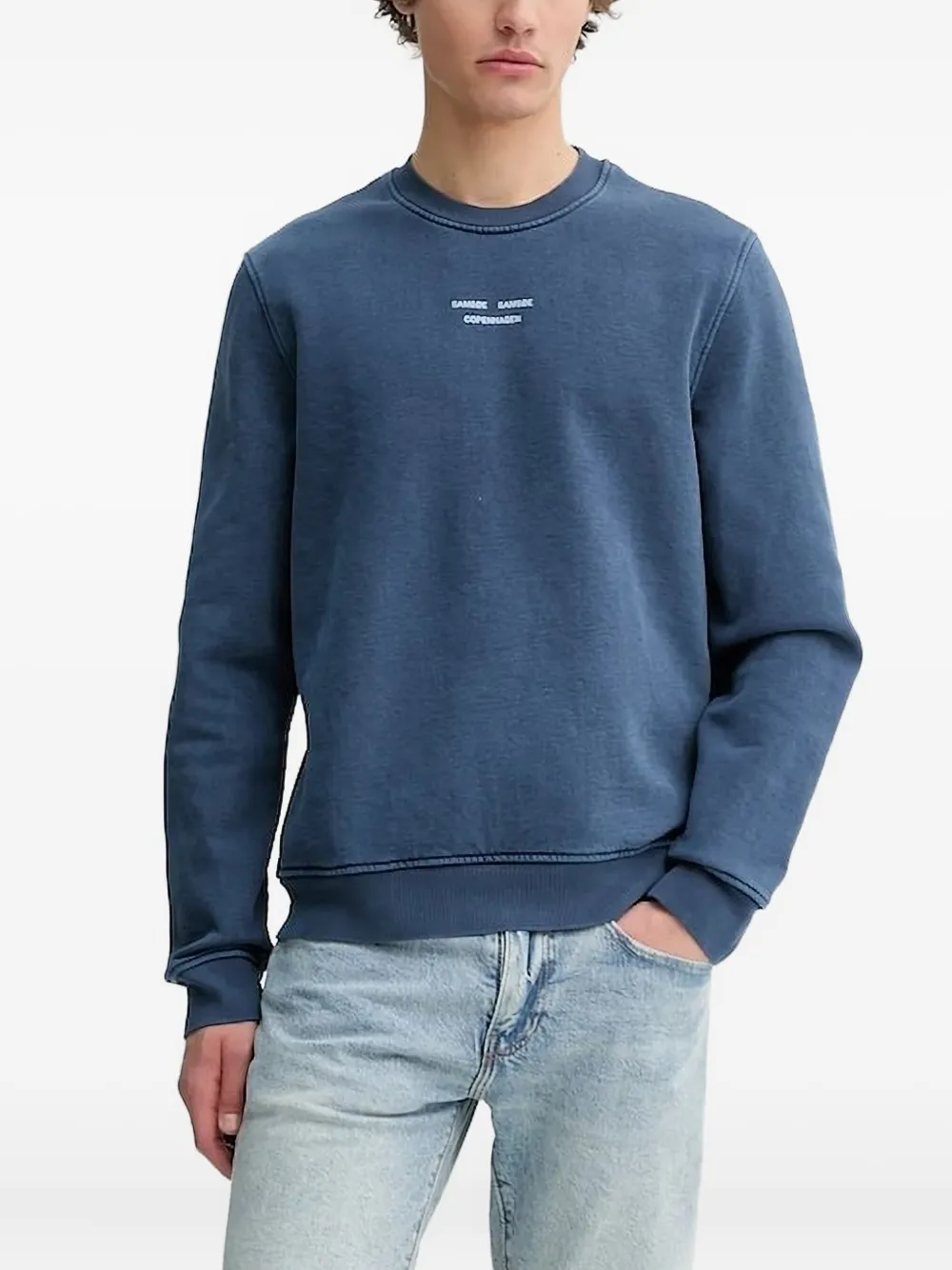 Samsoe & Samsoe Crew-neck Logo Sweatshirt In Blue