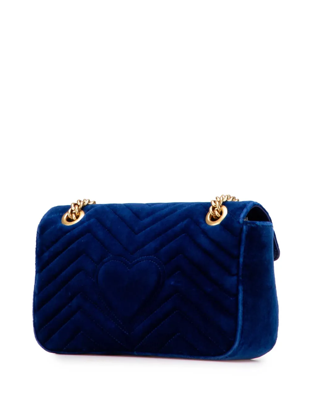 Pre-owned Gucci 2016-2025 Small Gg Marmont Matelasse Velvet Flap Crossbody Bag In Blue
