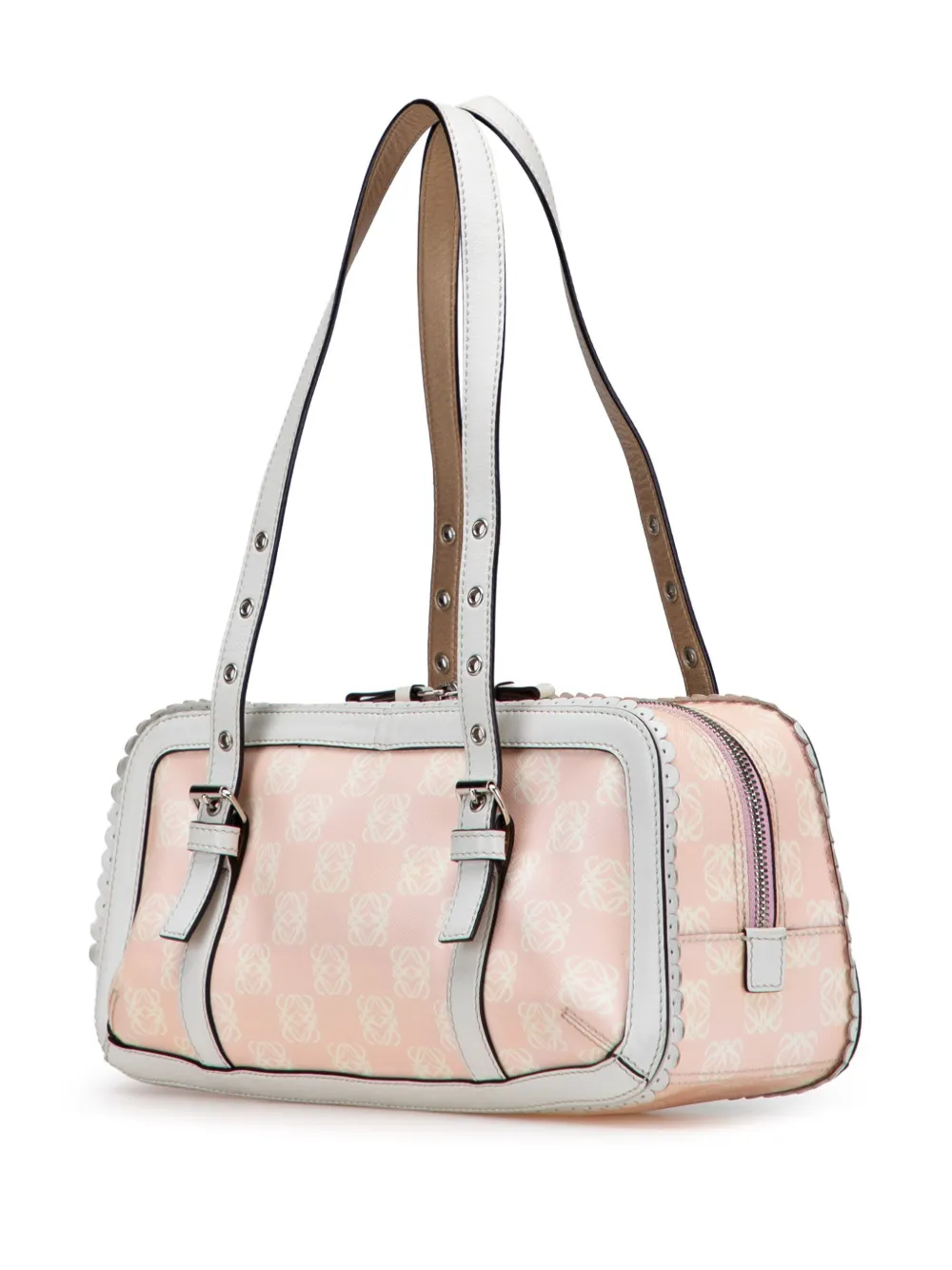 Pre-owned Loewe 2007 Anagram Canvas Shoulder Bag In Pink