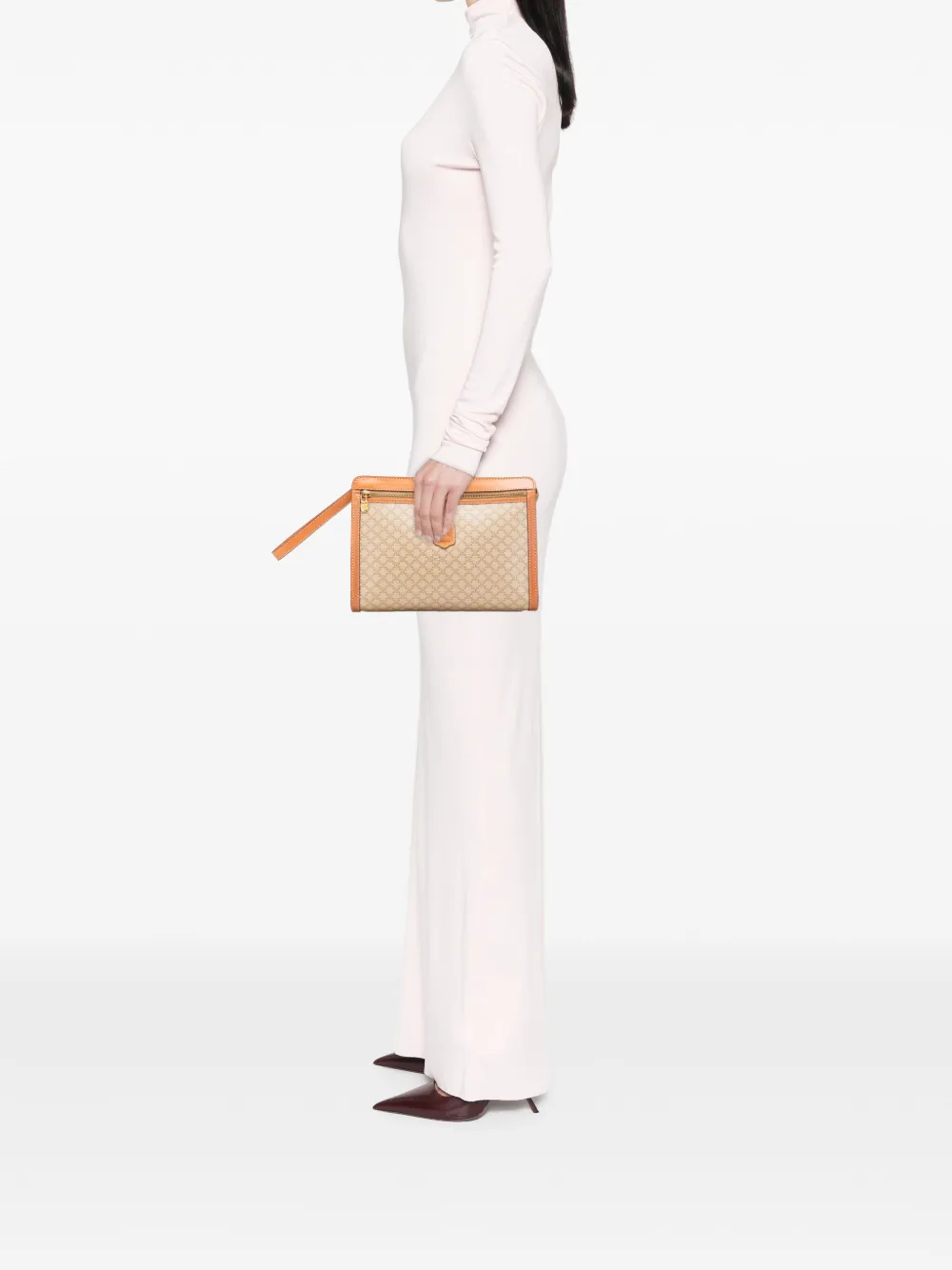 Pre-owned Celine 1994 Macadam Coated Canvas Clutch Bag In Brown