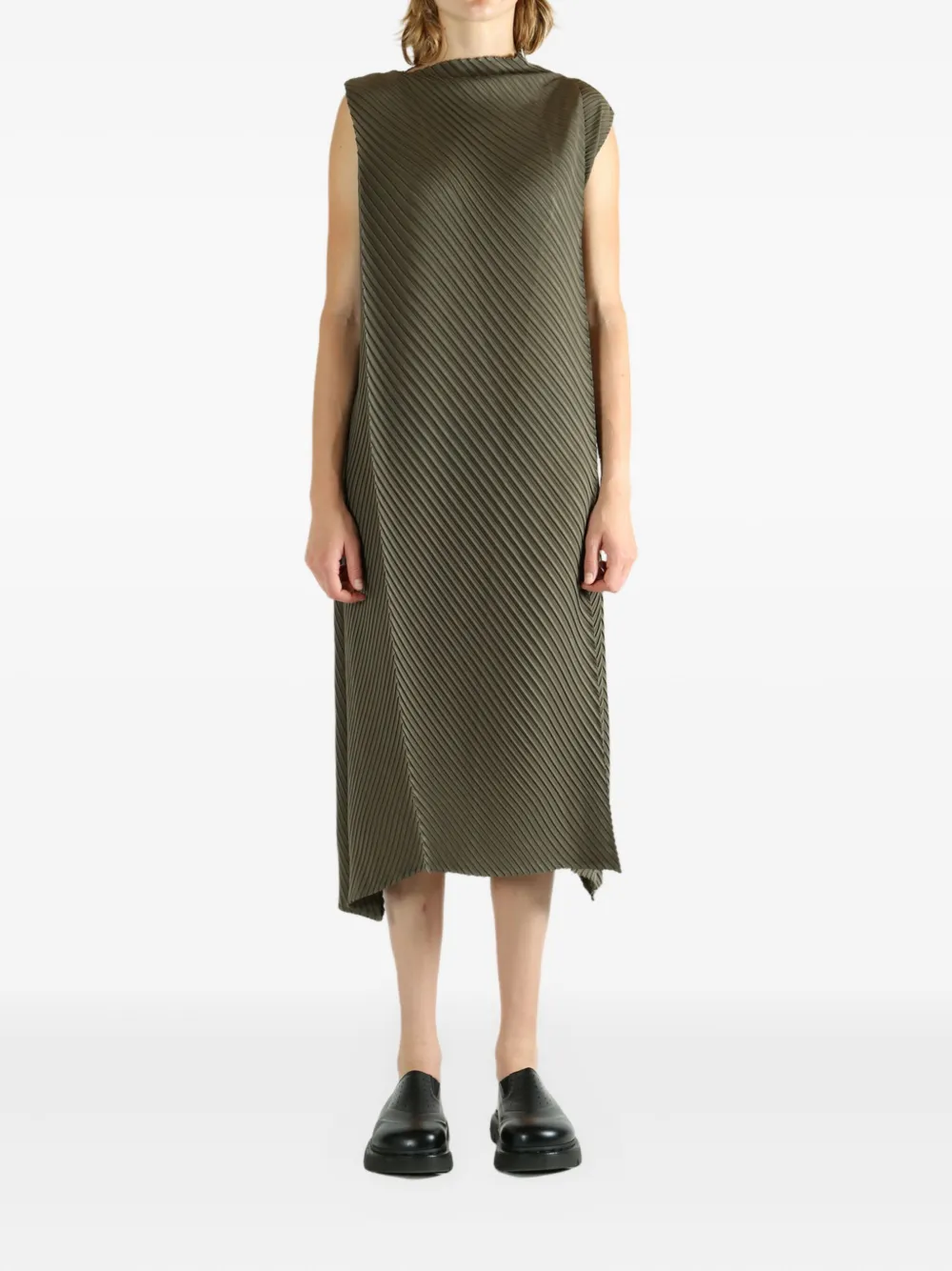 Issey Miyake Fold Pleats sleeveless midi dress Groen