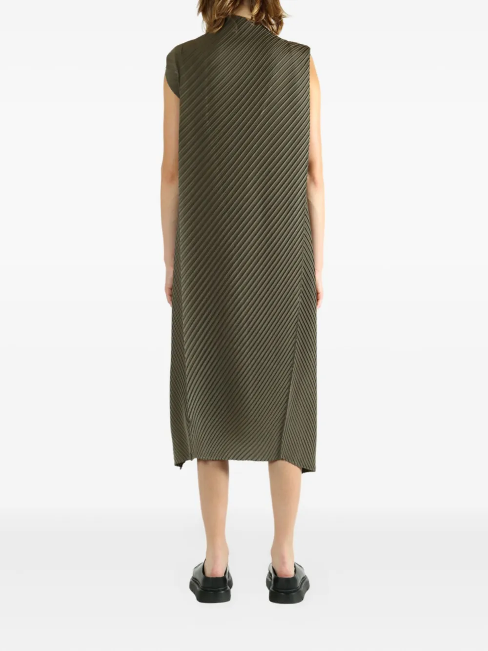Issey Miyake Fold Pleats sleeveless midi dress Groen
