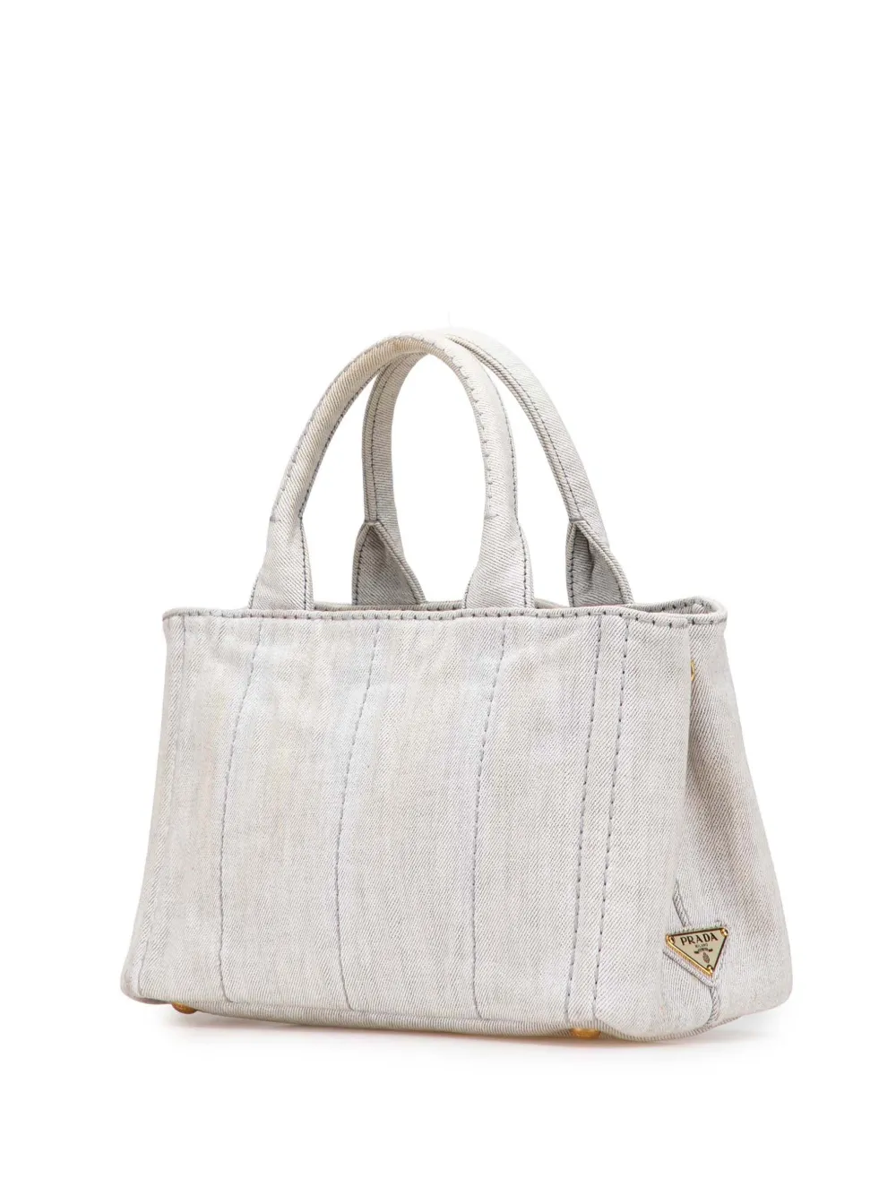 Pre-owned Prada 2013-2025 Small Denim Canapa Logo Satchel In Gray