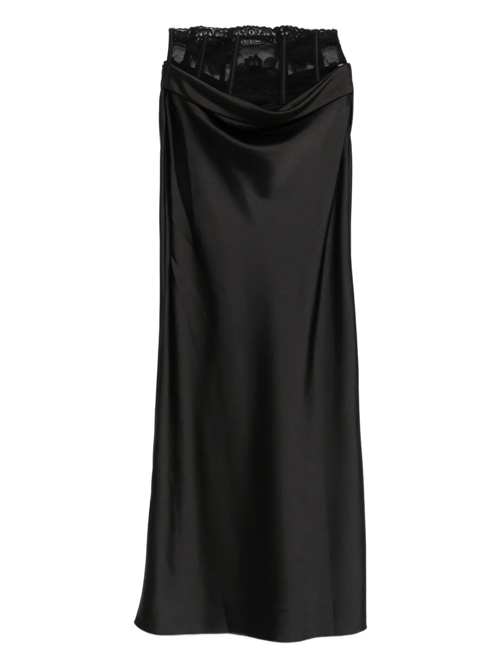 lace-insert satin skirt