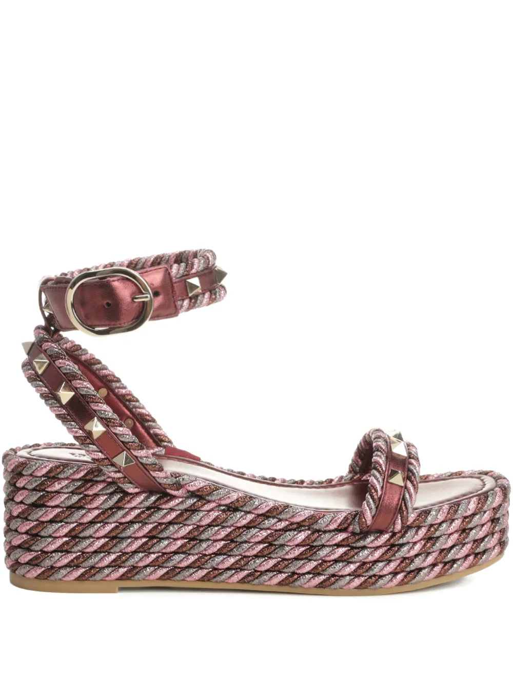 Valentino Garavani 60mm rope-trimmed studded sandals Brown