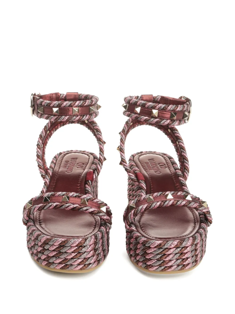 Valentino Garavani 60mm rope-trimmed studded sandals Brown