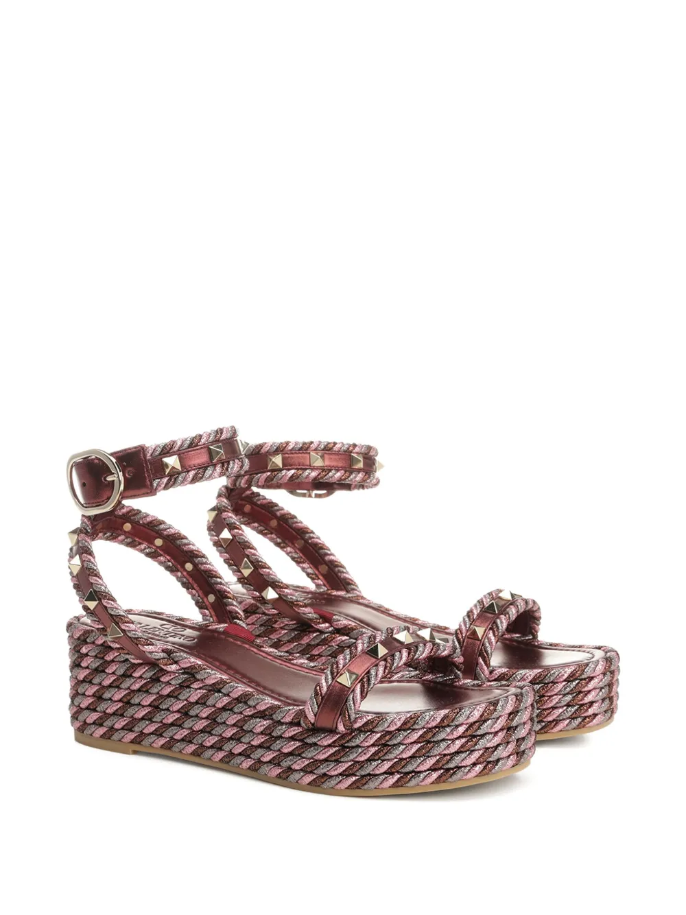 Valentino Garavani 60mm rope-trimmed studded sandals Brown