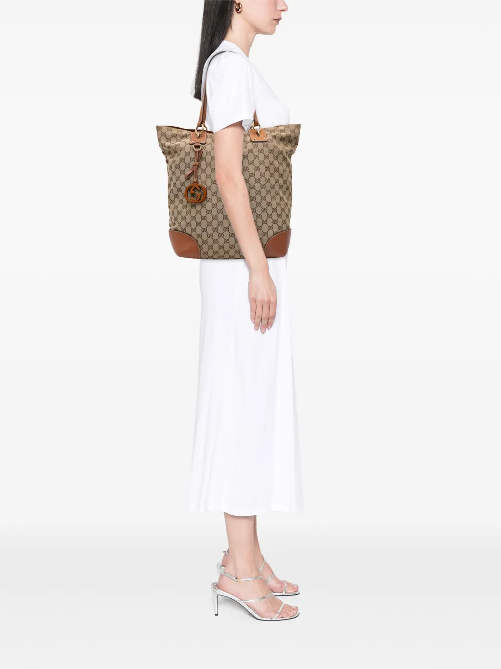 Pre-owned Gucci 2016-2025 Large Gg Canvas Gg Charm Tote Bag In Brown
