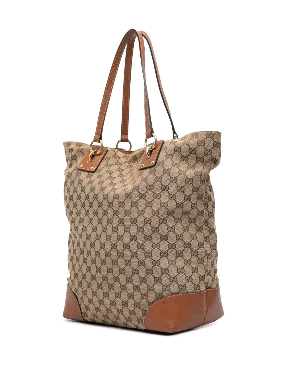 Pre-owned Gucci 2016-2025 Large Gg Canvas Gg Charm Tote Bag In Brown