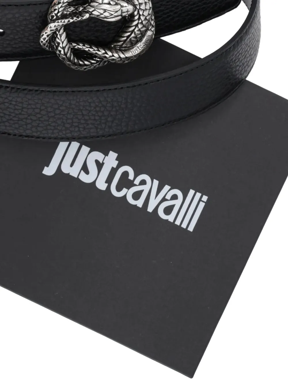 Just Cavalli Snake-buckle Leather Belt In Black