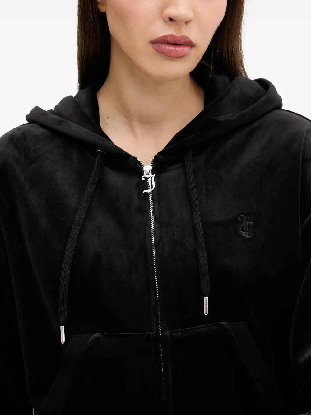 Juicy Couture Fluwelen top met capuchon en rits Zwart