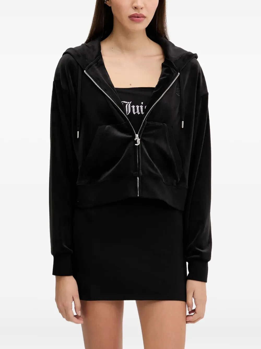 Juicy Couture hooded velour zip-up top | Black | Image 1