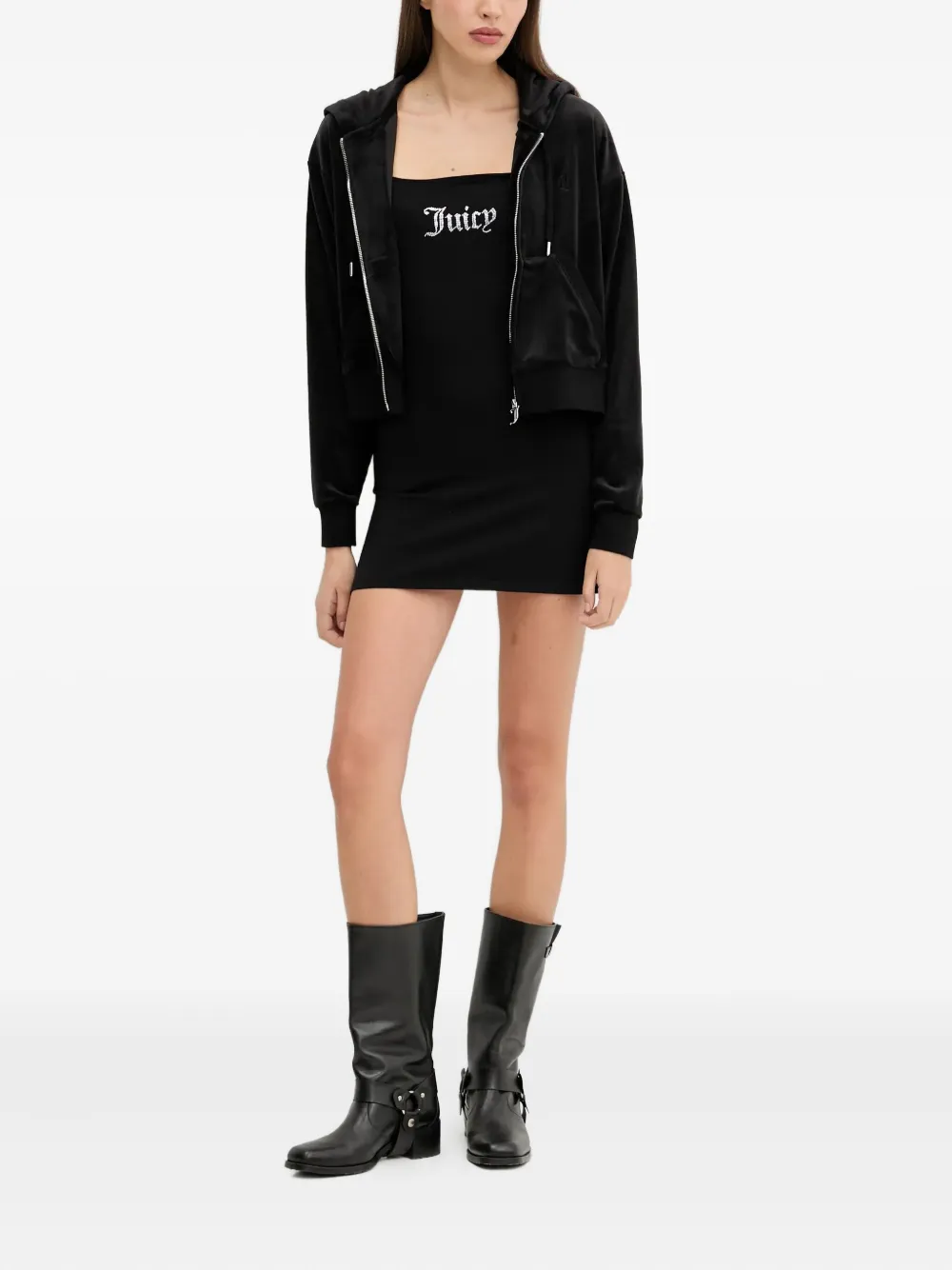 Juicy Couture Fluwelen top met capuchon en rits - Zwart