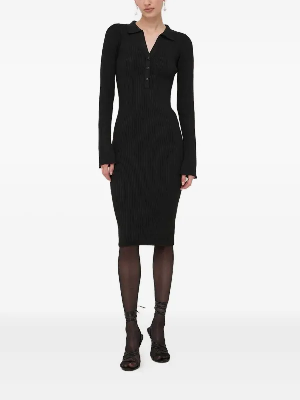 La Mania Vestido Midi Con Diseño Tejido De Canalé Negro FARFETCH CO