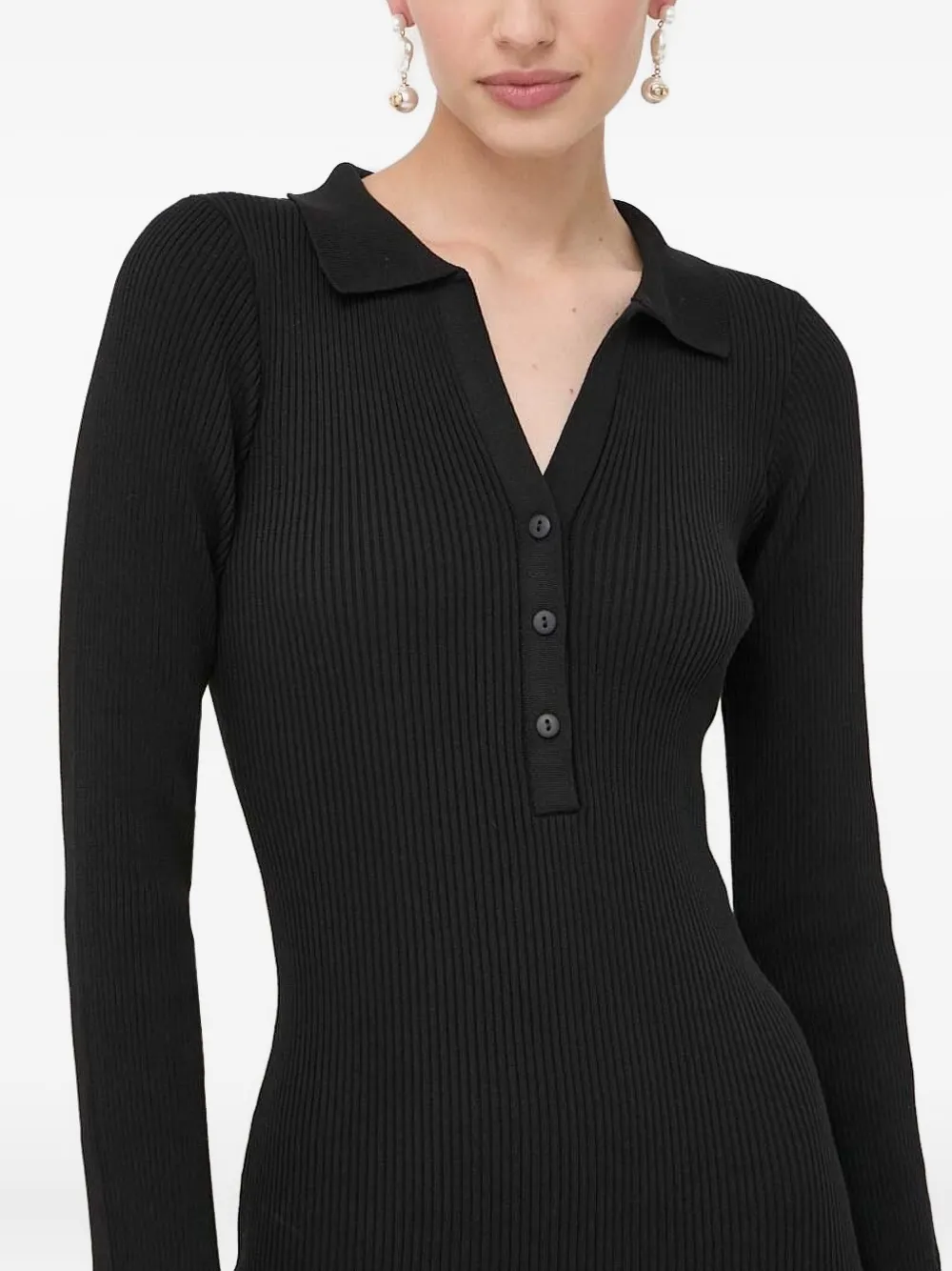 La Mania Ribbed-knit Midi Dress In Black