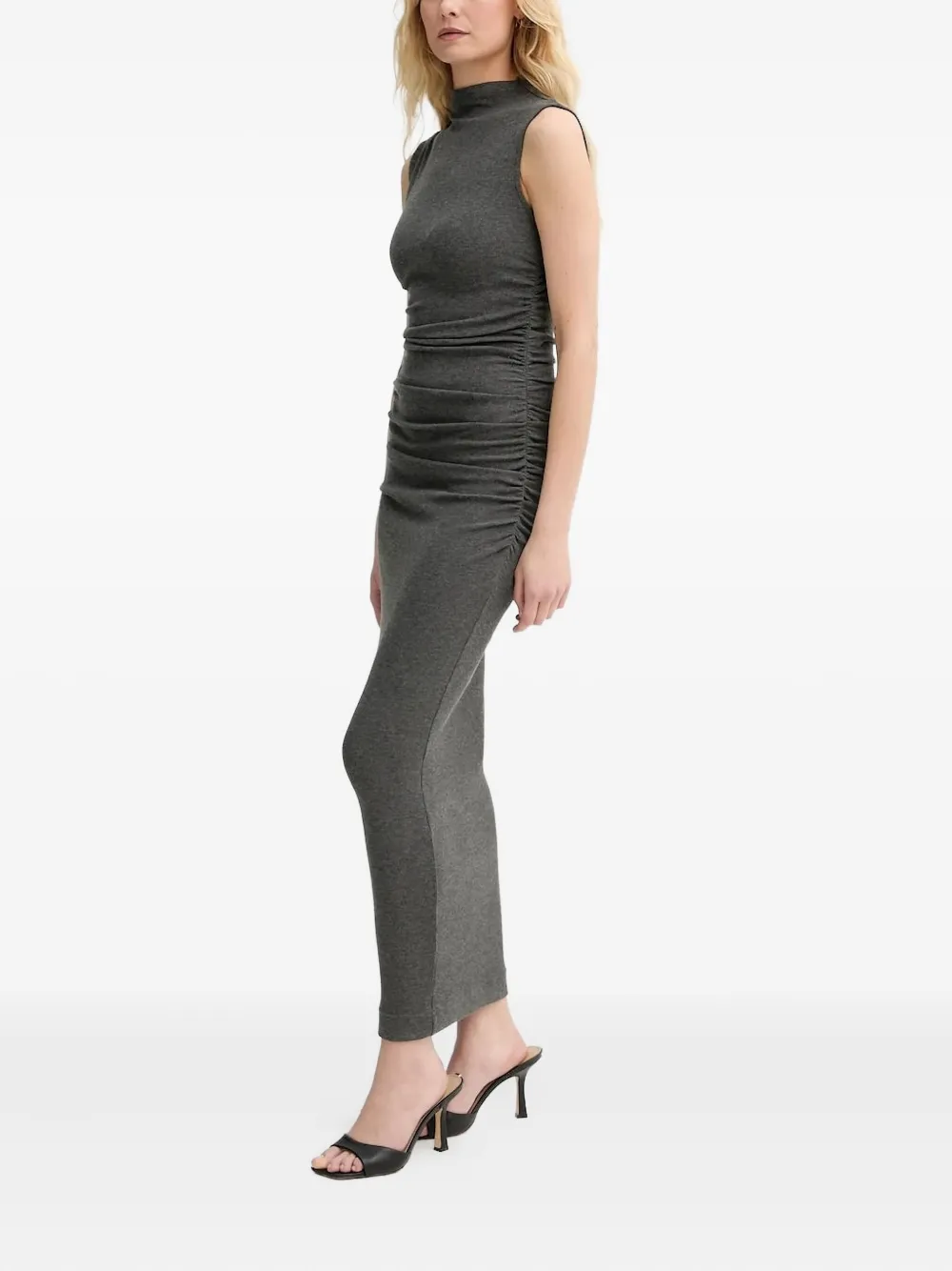 La Mania Marianne ribbed high-neck midi dress Grijs
