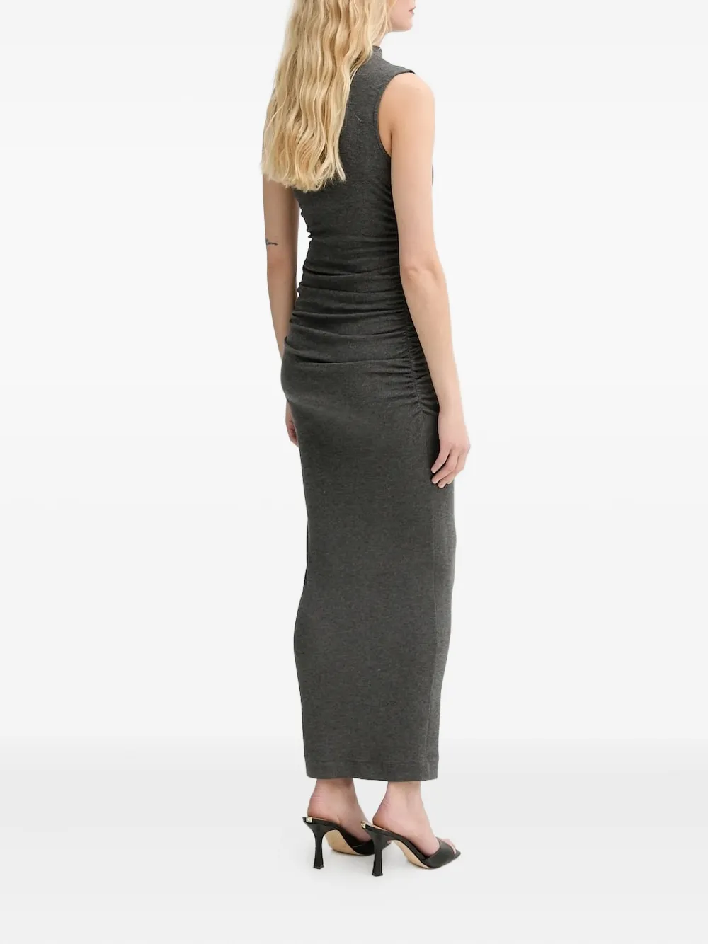 La Mania Marianne ribbed high-neck midi dress Grijs