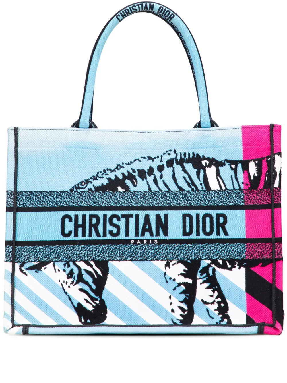 Christian Dior Pre-Owned 2022 Medium Embroidered Canvas Zebra D Jungle Christian Dior Pre-Owned 2022 Medium Embroidered Canvas Zebra D Jungle