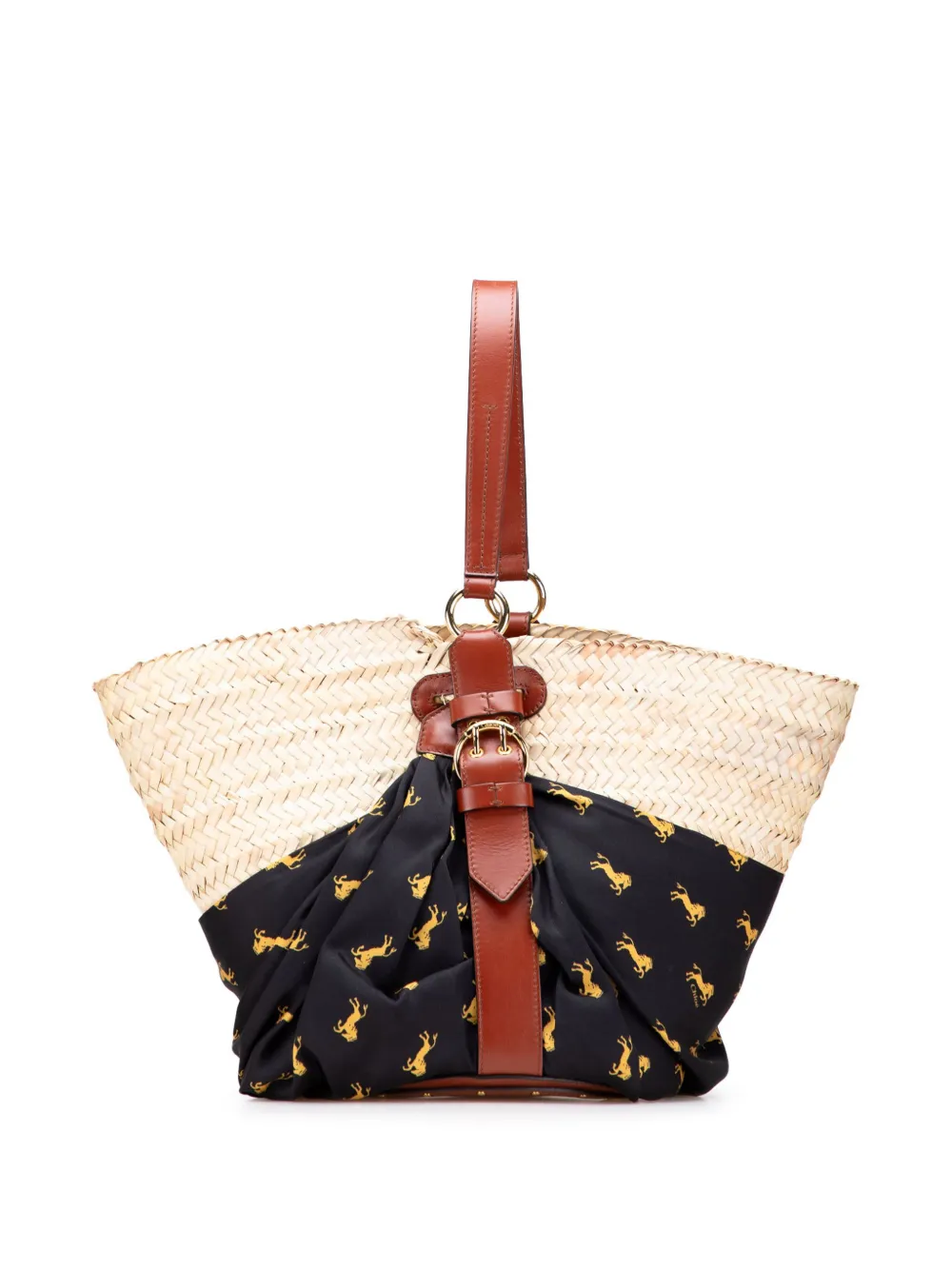 Chloé Pre-Owned 2002-2025 Medium Raffia Little Horses Panier Basket Chloé Pre-Owned 2002-2025 Medium Raffia Little Horses Panier Basket