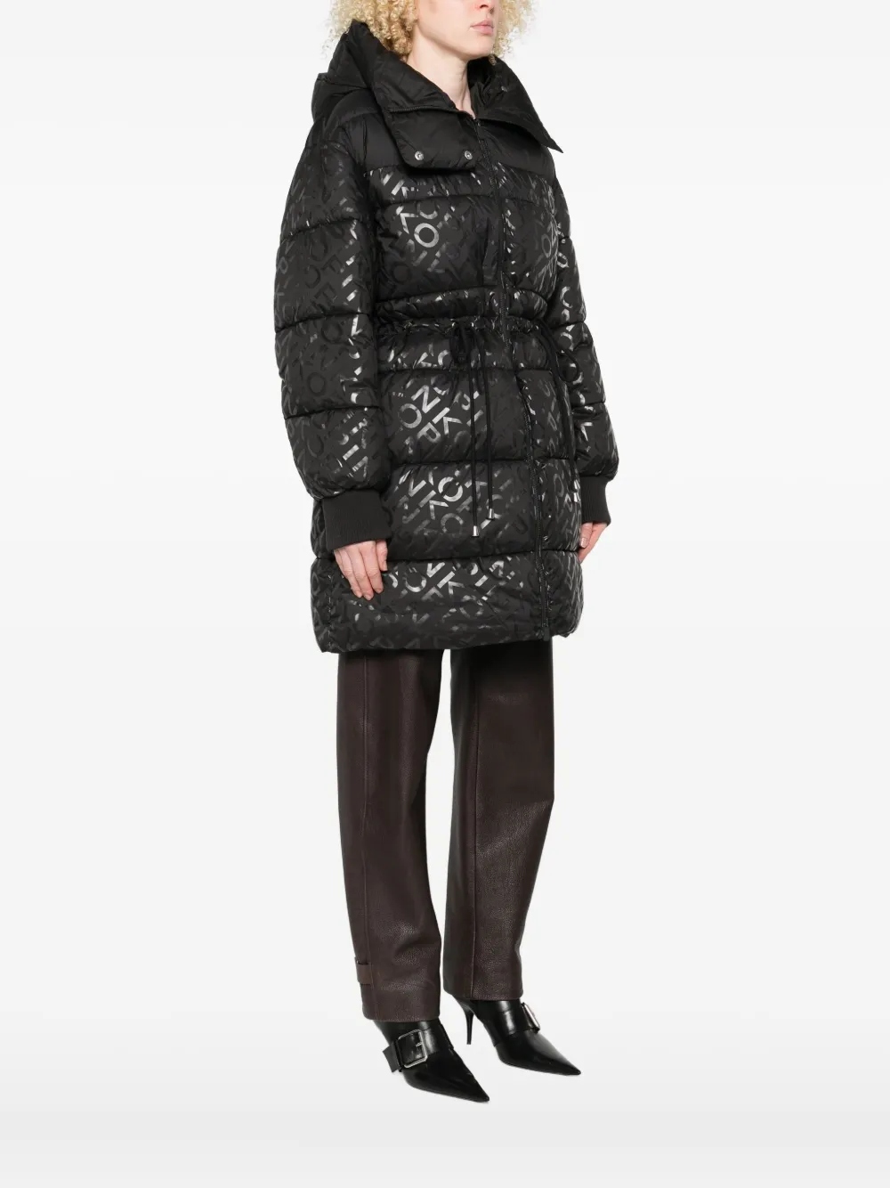 PINKO logo-print puffer coat Zwart