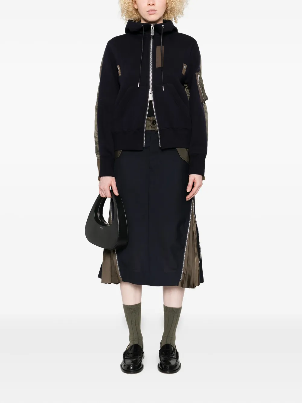 Sacai Rok met geplooid detail - Blauw