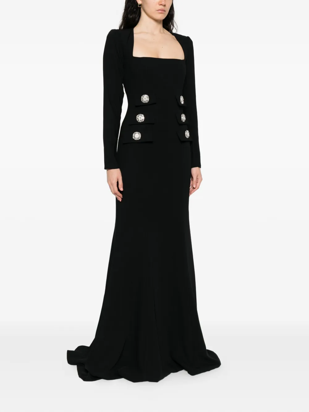 Costarellos Button-embellished Maxi Dress In Black