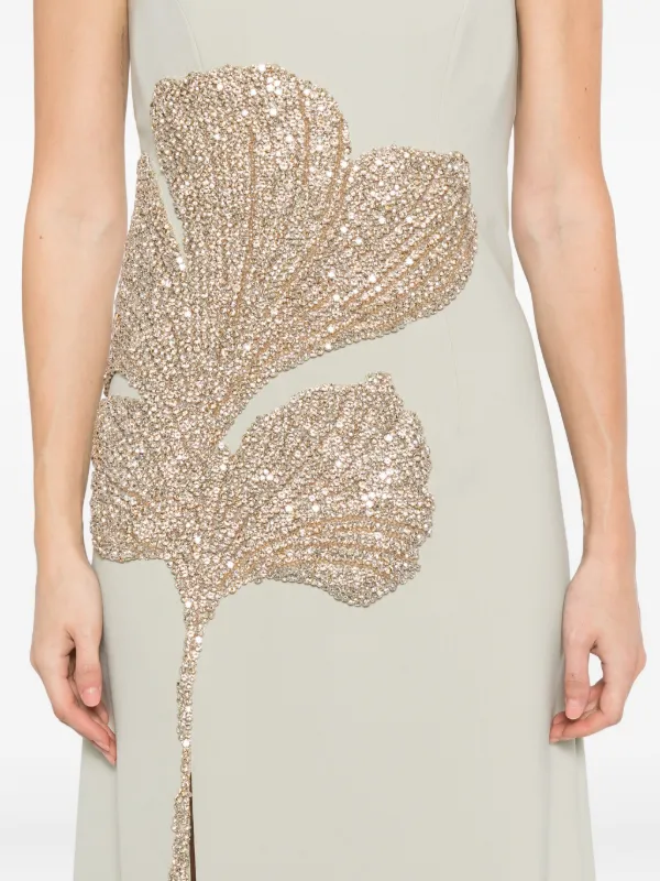 Costarellos leaf-embellished slit-detail Maxi Dress | Green | FARFETCH GE