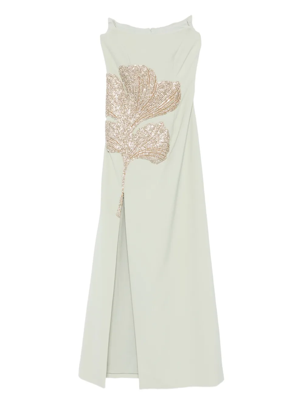 leaf-embellished slit-detail maxi dress
