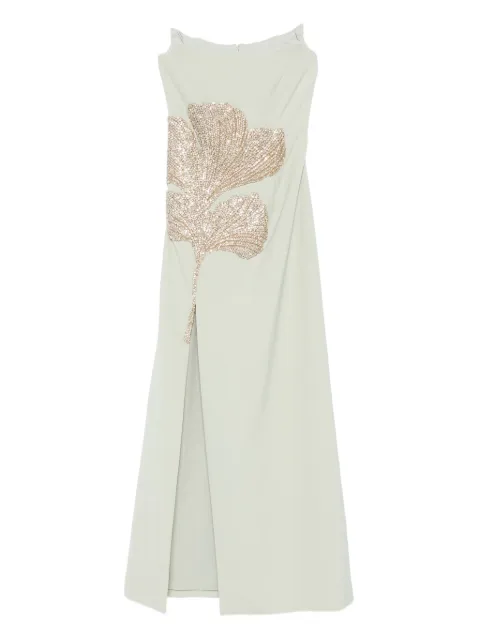 Costarellos leaf-embellished slit-detail maxi dress