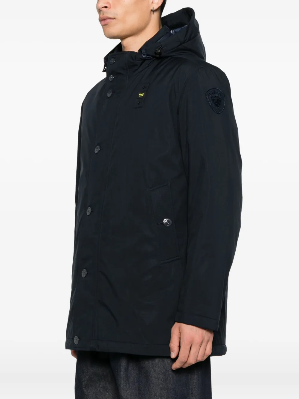 Blauer Jack met capuchon en knoopsluiting Blauw