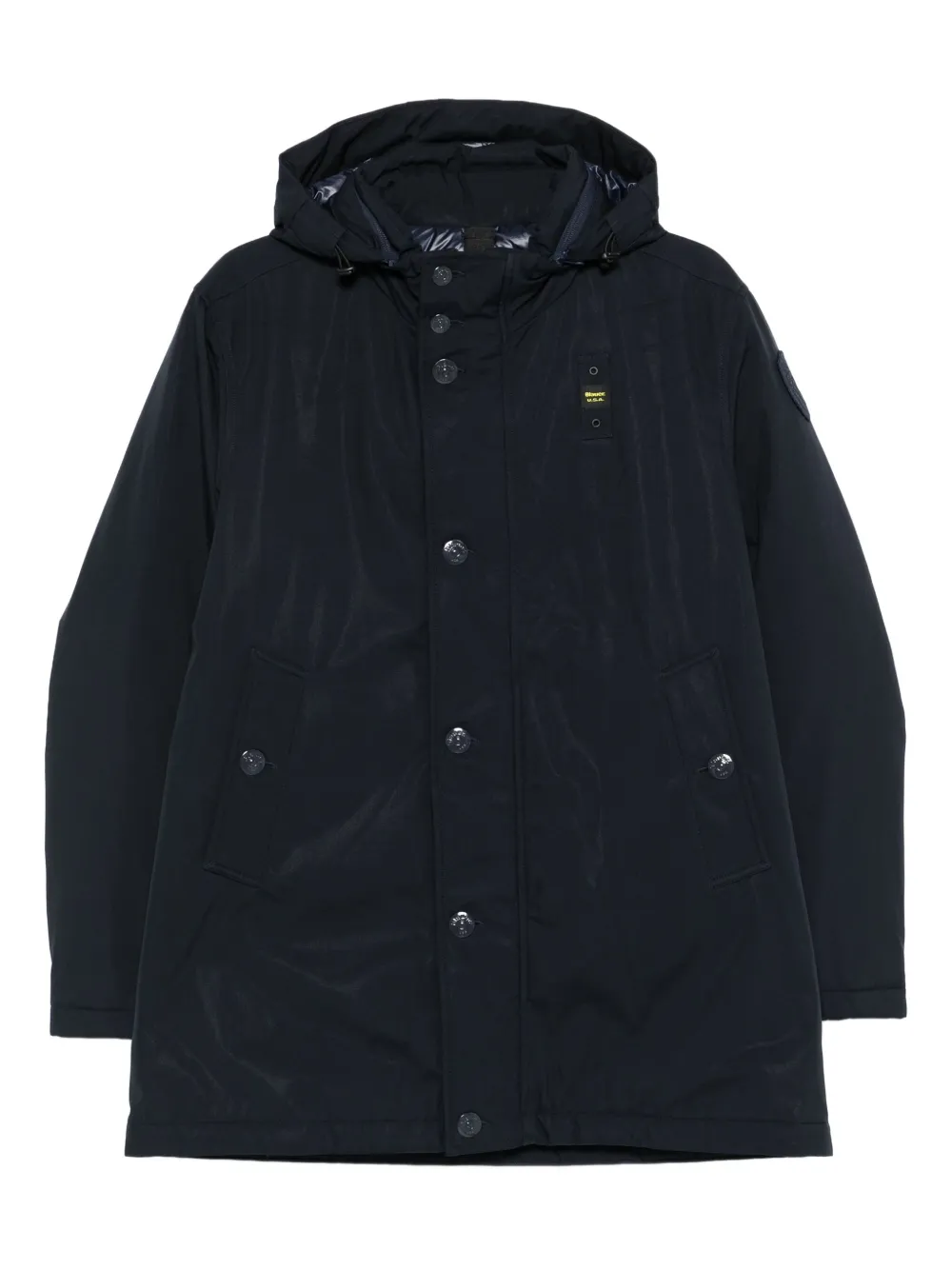 Blauer Jack met capuchon en knoopsluiting Blauw