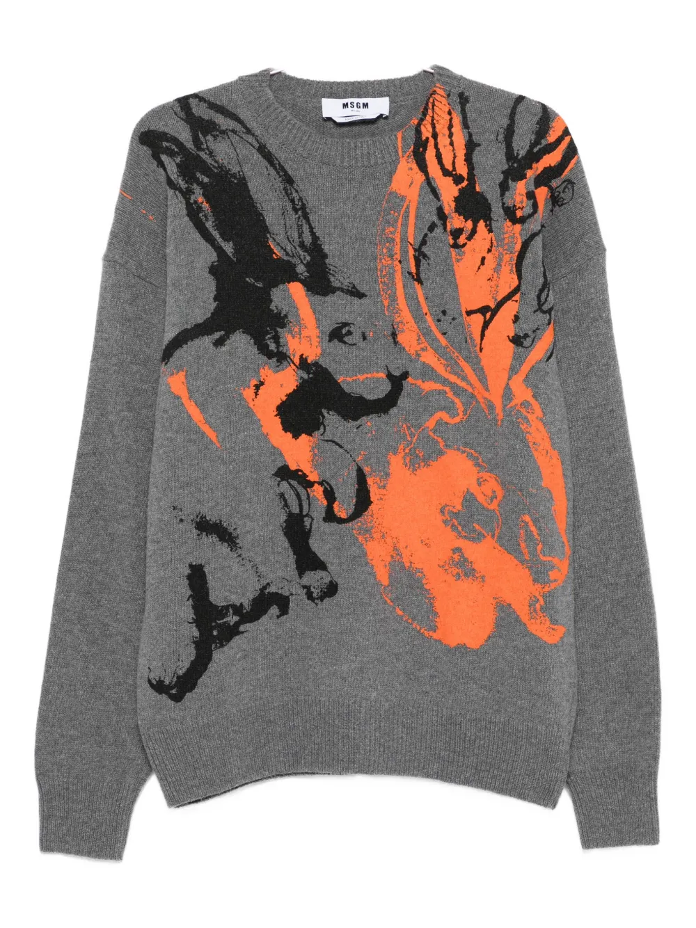 Msgm Rabbit-print Crew-neck Sweater In Gray
