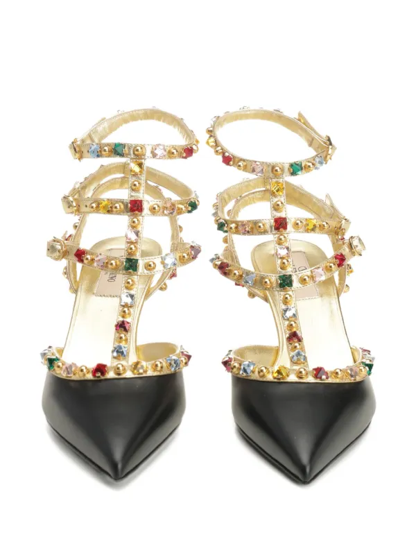 Valentino Garavani Embellished T-bar Sandals Black FARFETCH PT