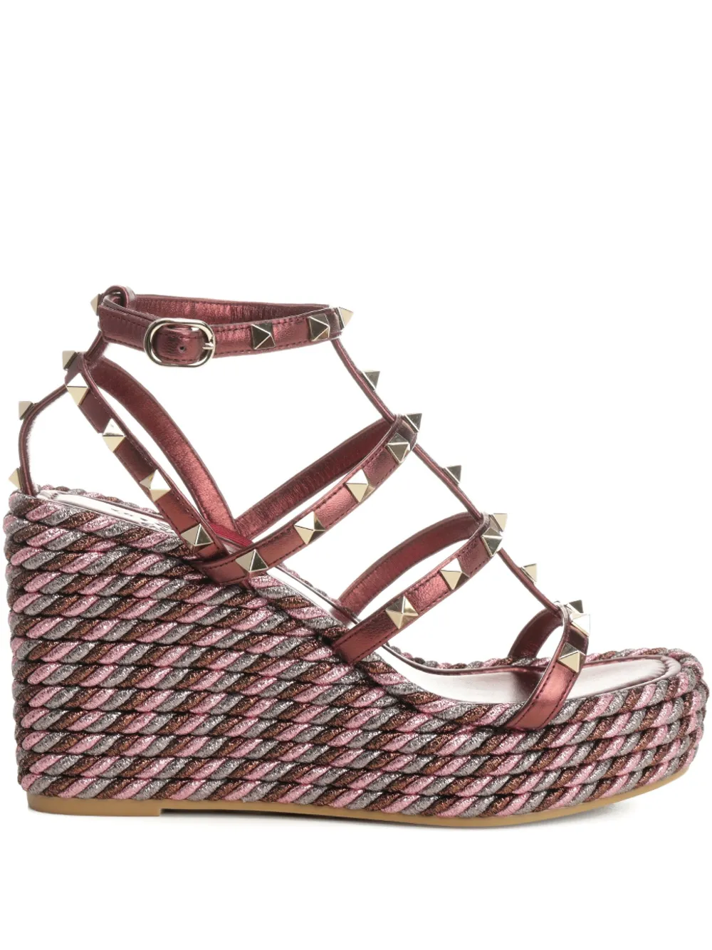 Valentino Garavani 95mm Studded Wedge Sandals In Brown