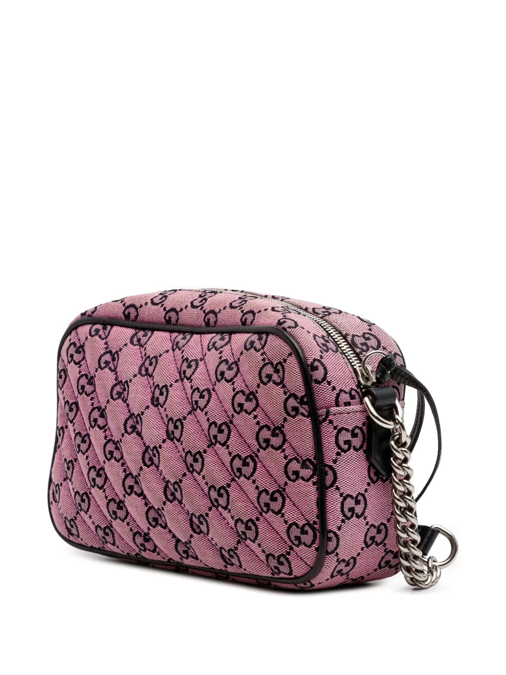 Pre-owned Gucci 2016-2025 Small Gg Marmont Matelasse Canvas Crossbody Bag In Pink